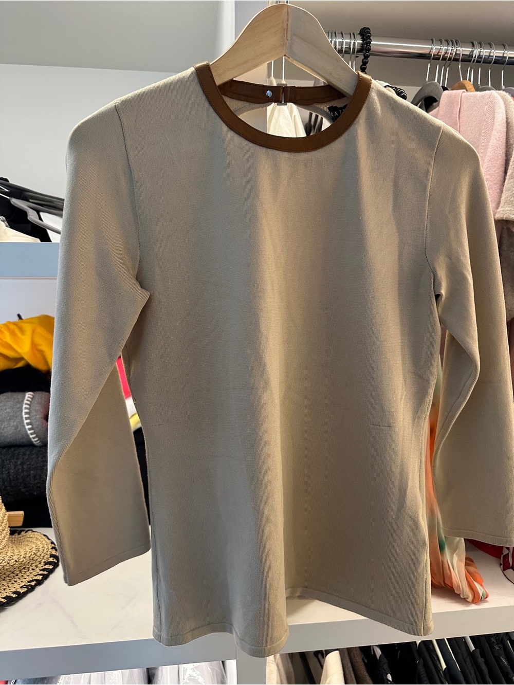 Ralph Lauren Beige Top with Brown Trim